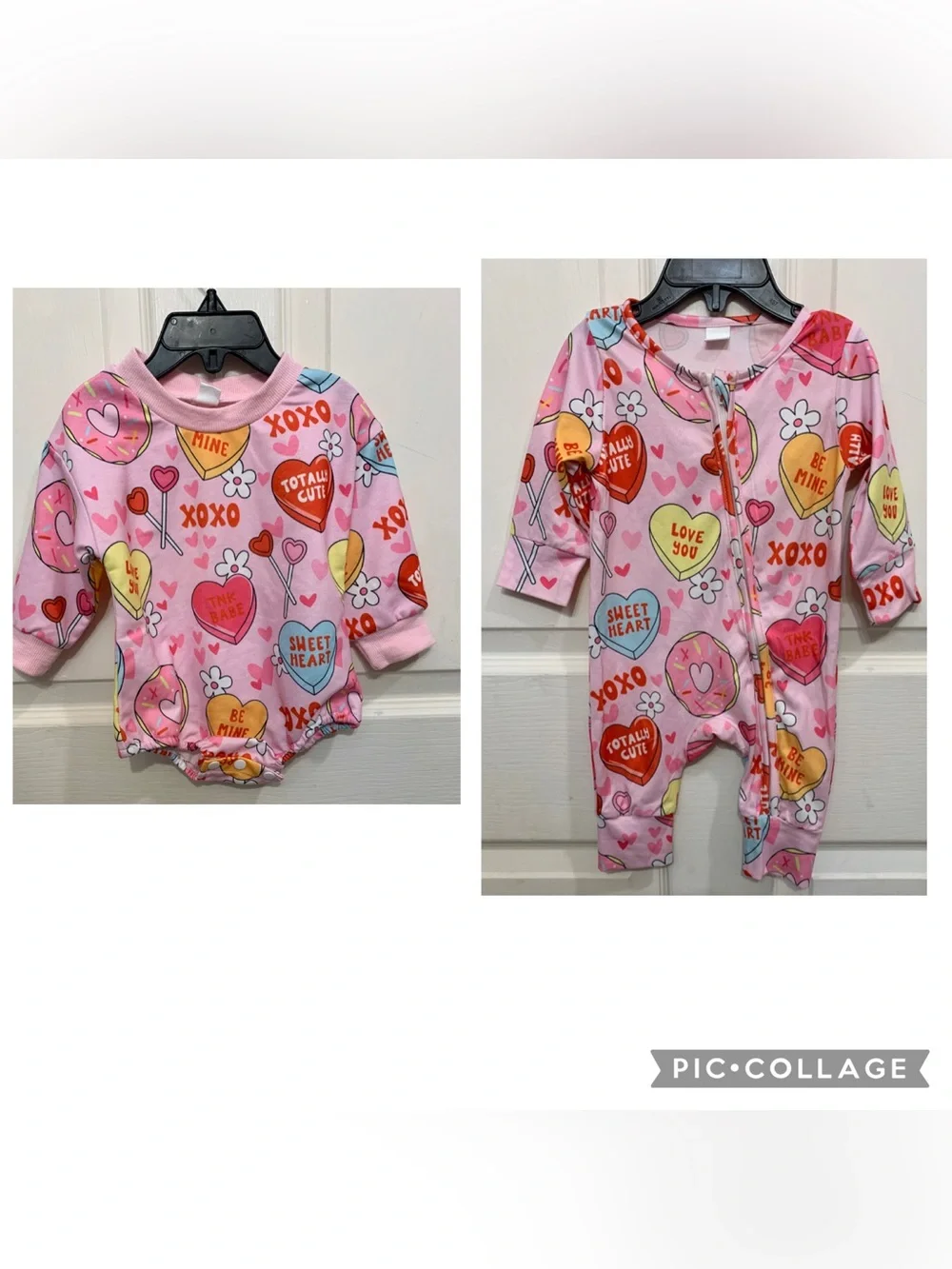 2 Infant Valentine Theme 1 Piece 0-3 Month Sleepers.          3637